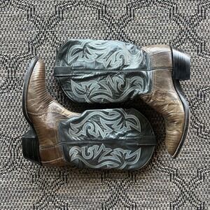 Vintage Cowtown Lizard Skin Western Boots Mens 9.5 Brown Black Rancher Cowboy